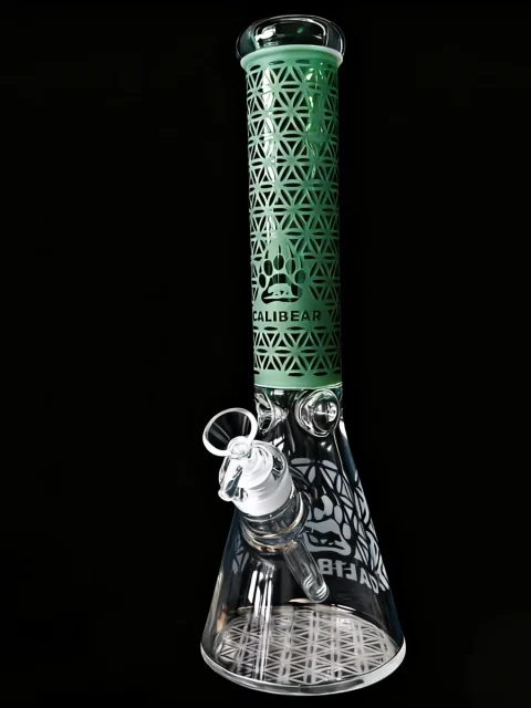 Seed of Life CaliBear Etched Thick Beaker Glass Bong