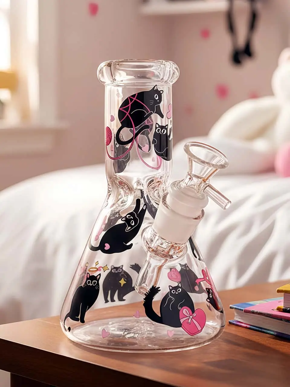 Wide-Bore Black Cat Beaker Glass Bong