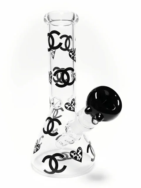 CHANEL Black-White Heart Beaker Glass Bong