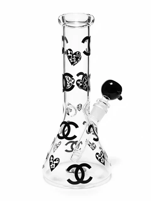 CHANEL Black-White Heart Beaker Glass Bong CHANEL Black-White Heart Beaker Glass Bong