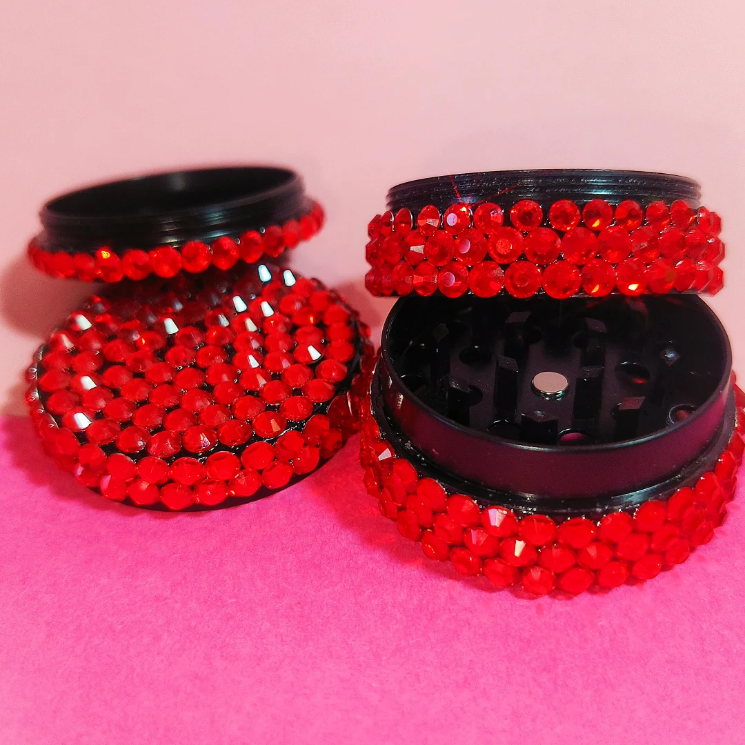 Red Rhinestone Bling Herb Grinder | 400+ Crystals - Image 4