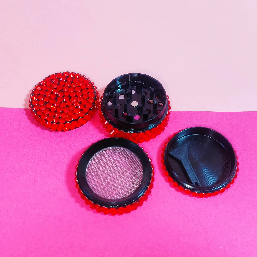 Red Rhinestone Bling Herb Grinder | 400+ Crystals - Image 2