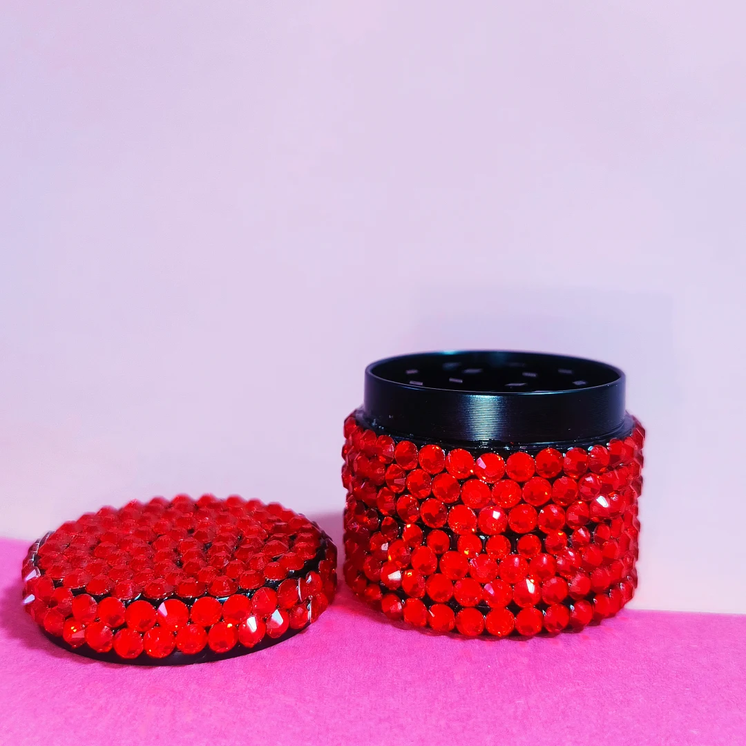 Red Rhinestone Bling Herb Grinder | 400+ Crystals - Image 3