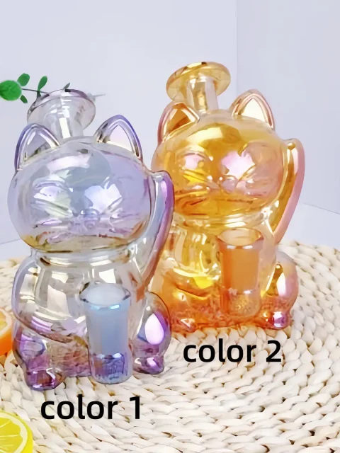 Iridescent Lucky Cat Shape Mini Bubbler