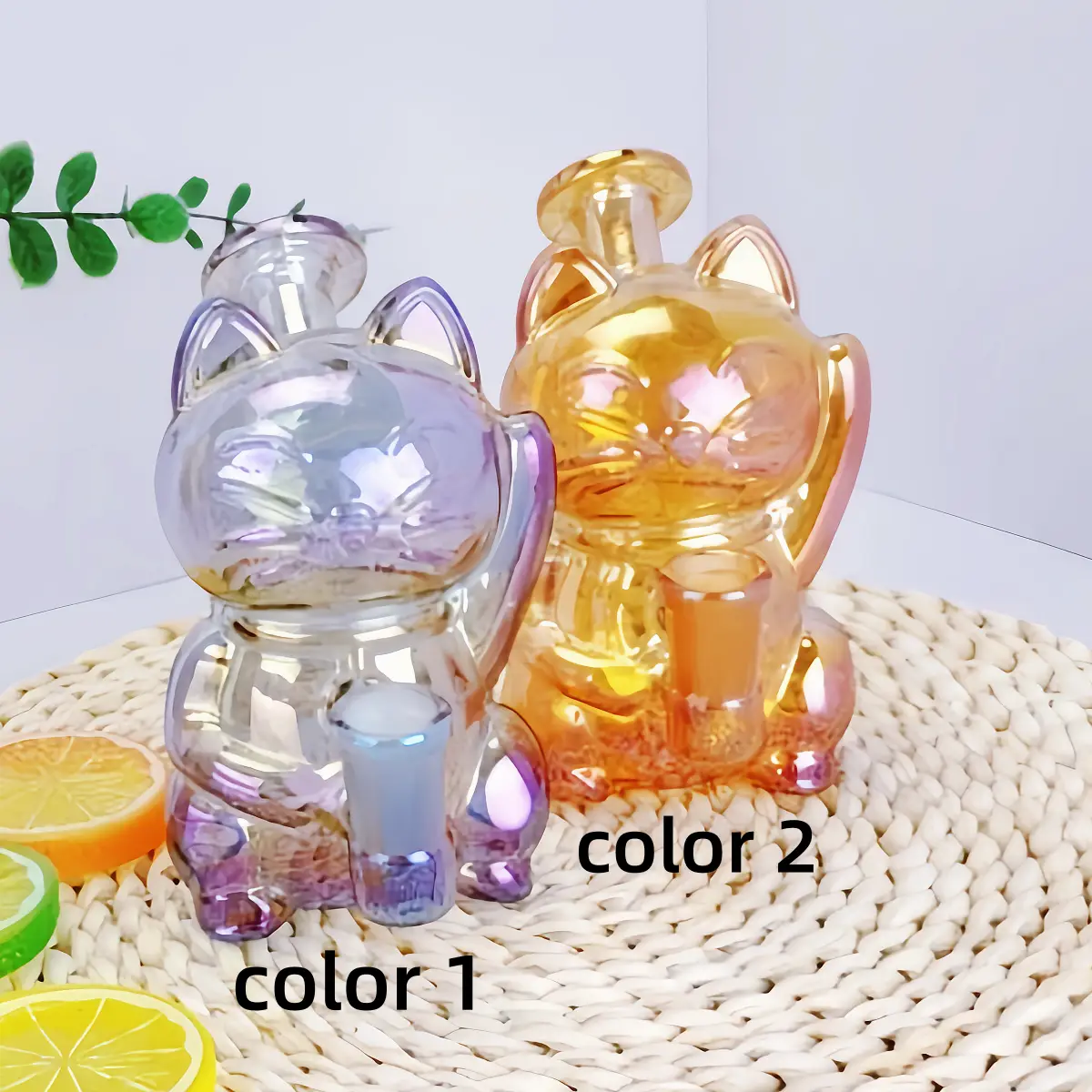 Iridescent Lucky Cat Shape Mini Bubbler