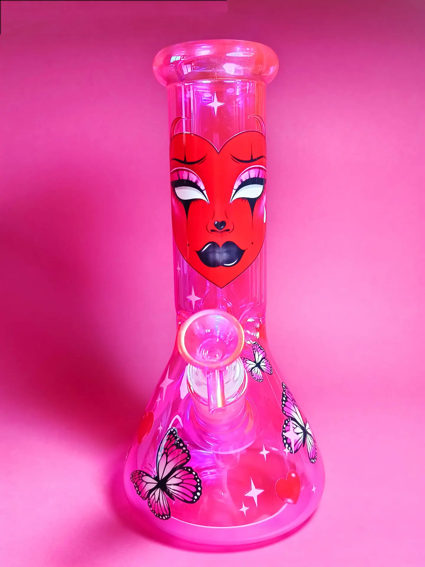 hot-pink-iridescent-beaker-bong-with-goth-face-butterfly