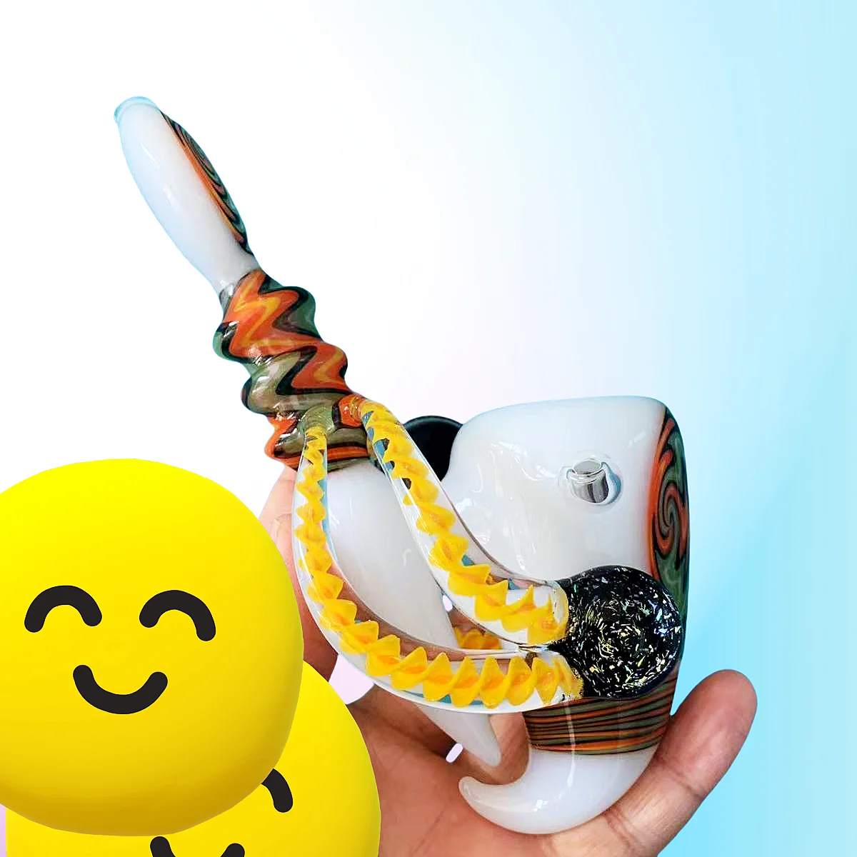 7-Inch Handcrafted "Cosmic Horn" Wig Wag Glass Pipe