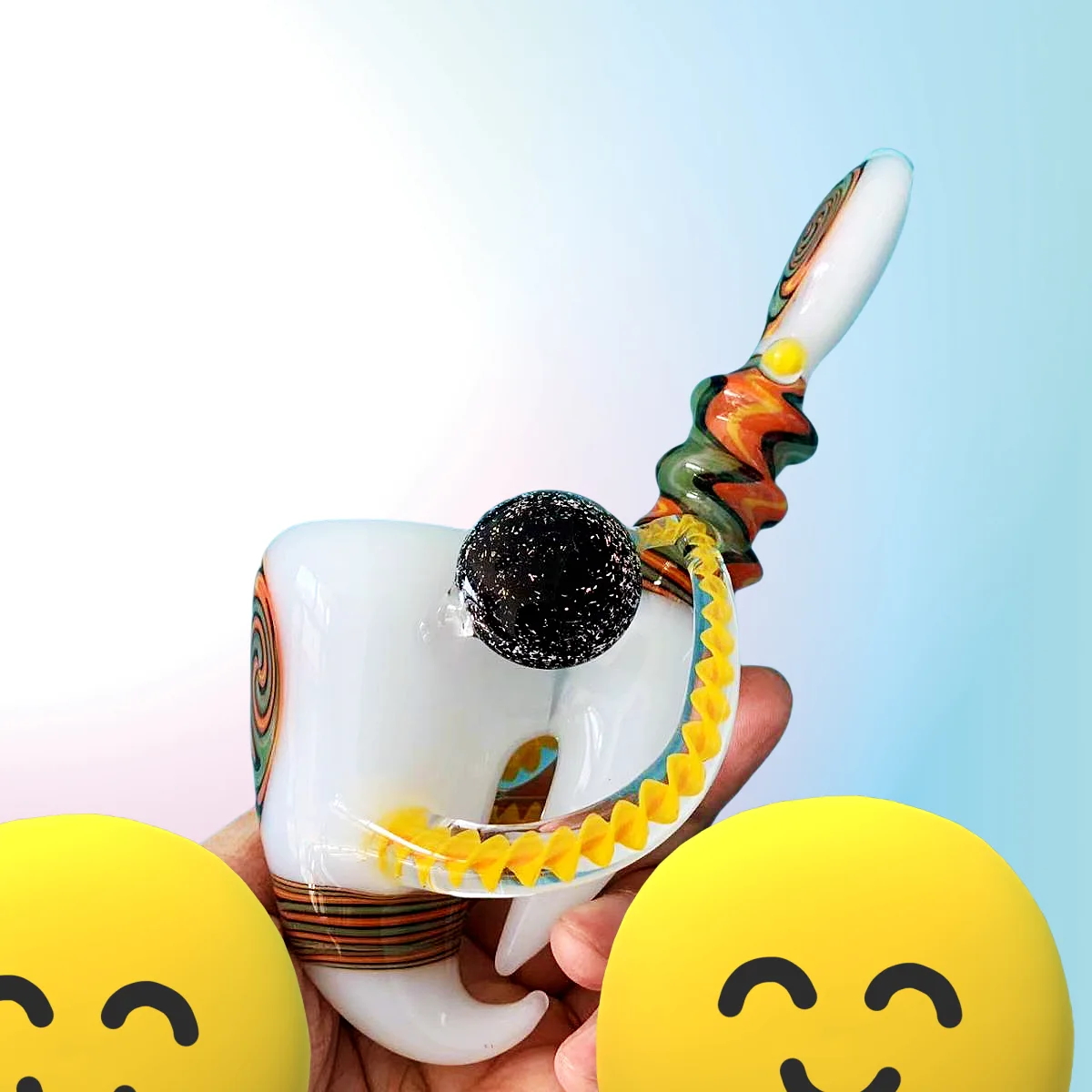 7-Inch Handcrafted "Cosmic Horn" Wig Wag Glass Pipe