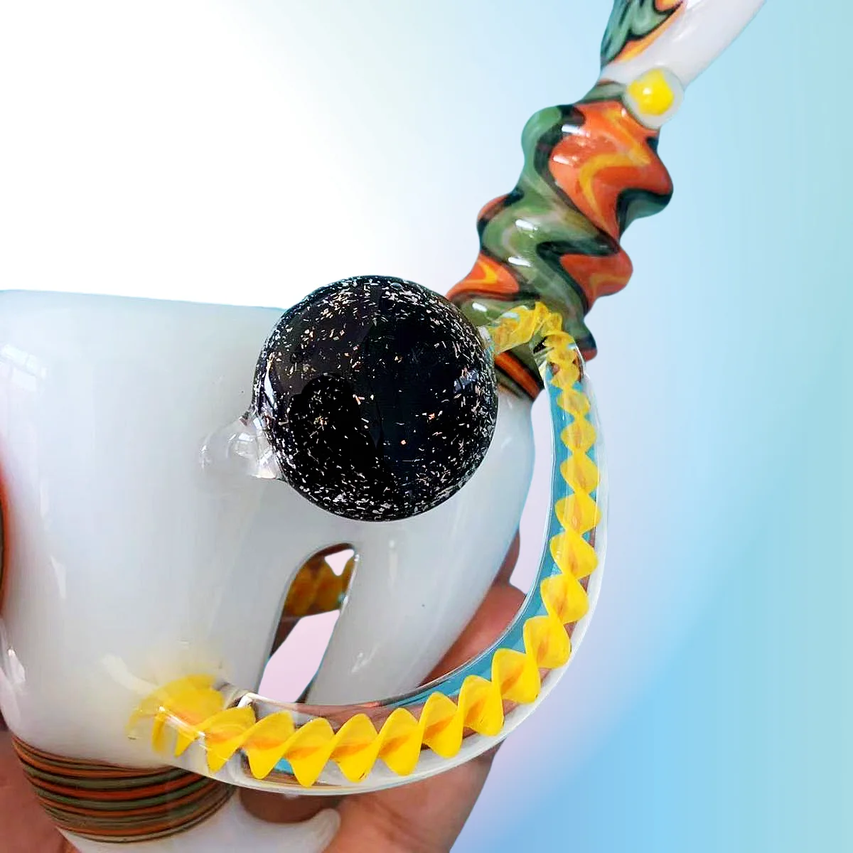 7-Inch Handcrafted "Cosmic Horn" Wig Wag Glass Pipe