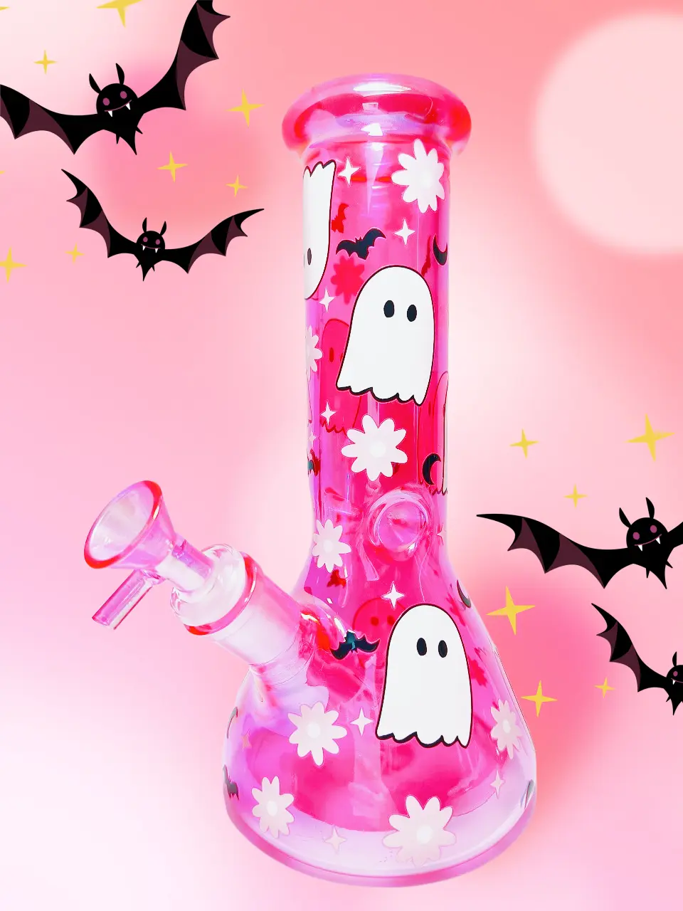 Glitter Ghost Hot Pink Halloween Beaker Glass Bong
