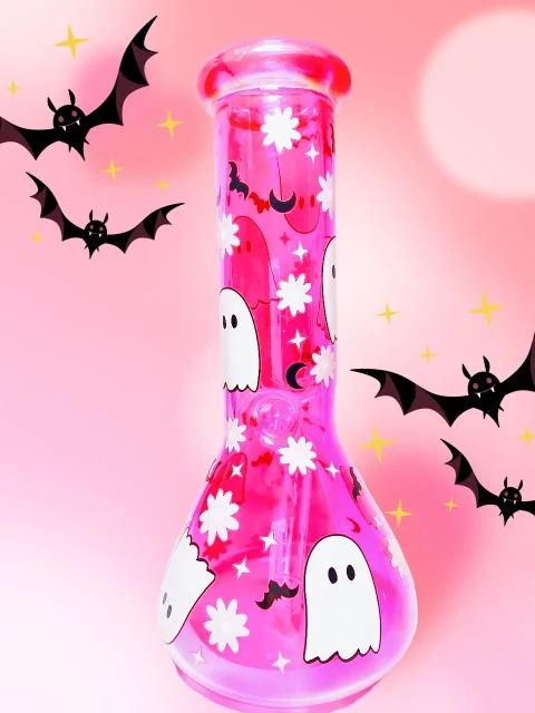 Glitter Ghost Hot Pink Halloween Beaker Glass Bong