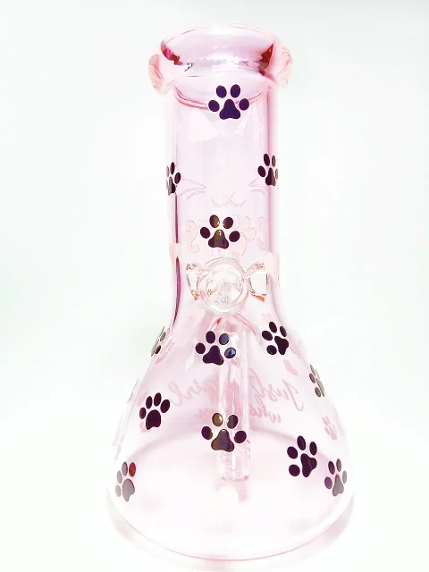 Pink Paws Cat Pink Beaker Glass Bong Pink Paws Cat Pink Beaker Glass Bong