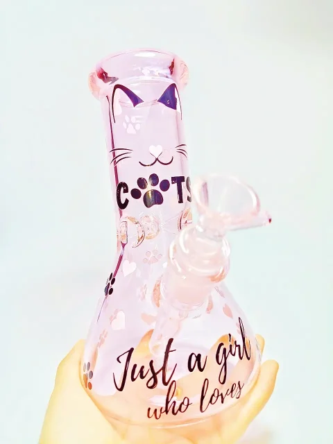 Pink Paws Cat Pink Beaker Glass Bong