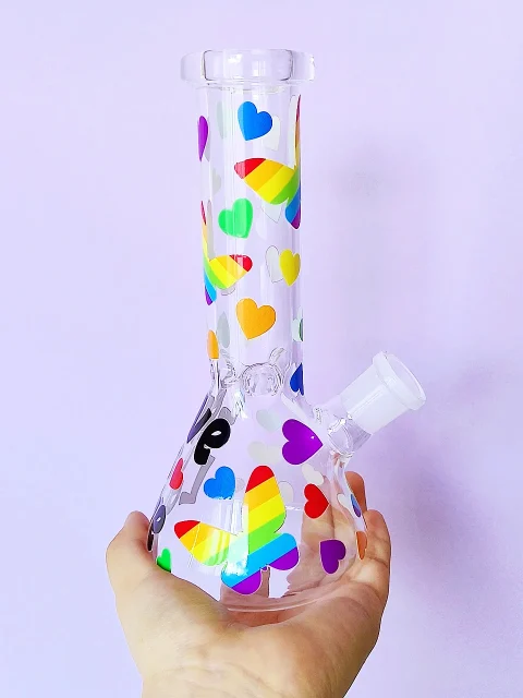 Love Is Love Rainbow Pride Beaker Glass Bong Love Is Love Rainbow Pride Beaker Glass Bong