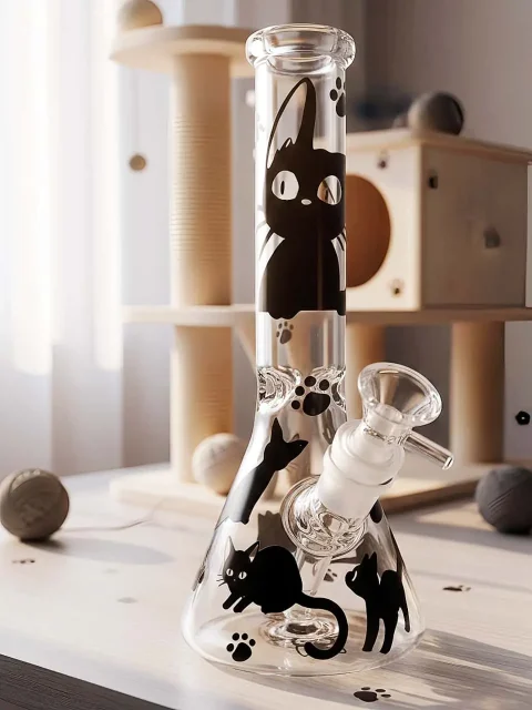 Midnight Black Cat Beaker Glass Bong