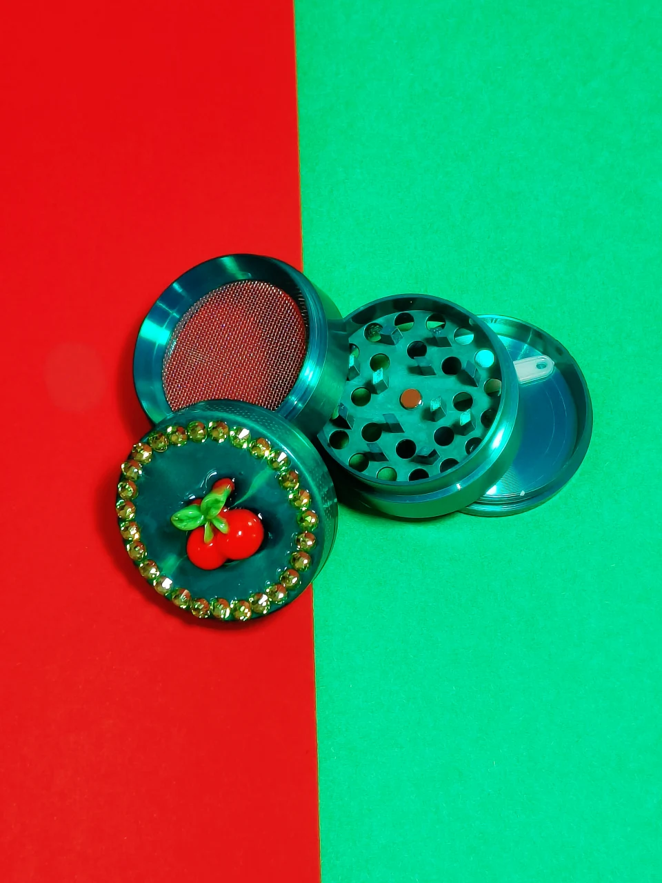 Mint Green Cherry Rhinestone Grinder - Image 2