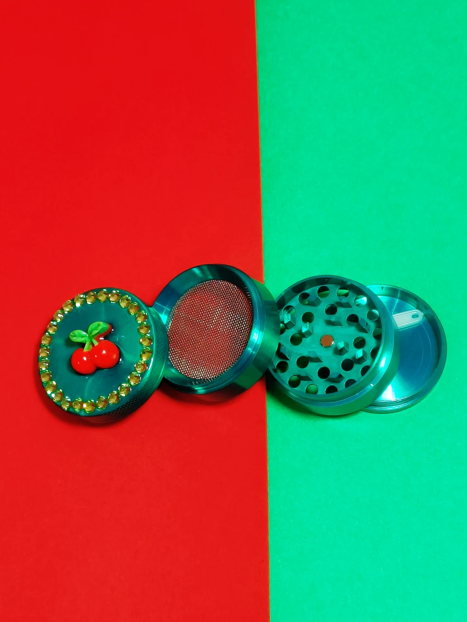Mint Green Cherry Rhinestone Grinder - Image 3