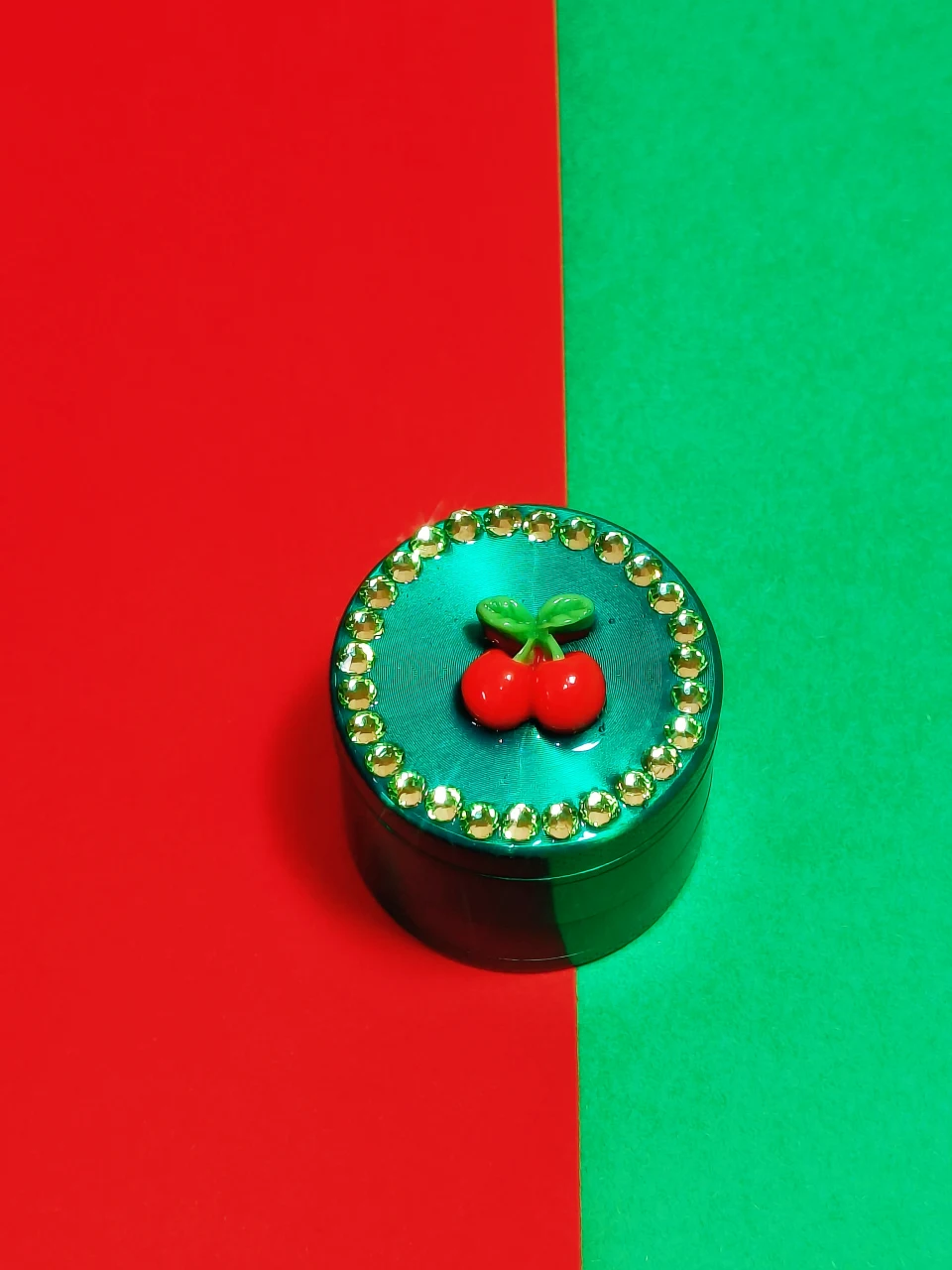 Mint Green Cherry Rhinestone Grinder