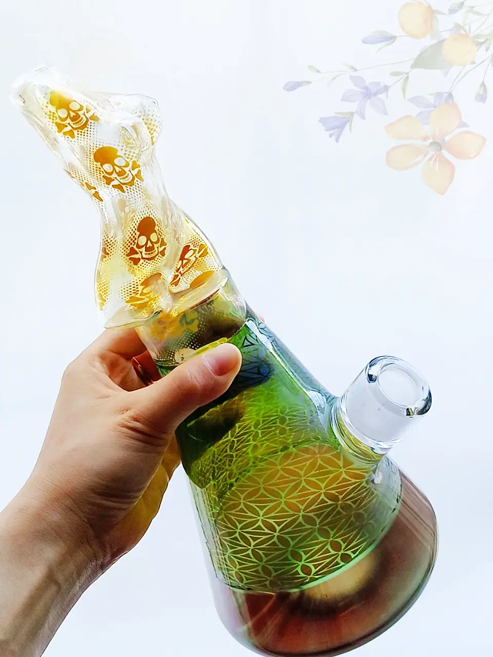 Silver-Fumed Goddess Torso Beaker Glass Bong