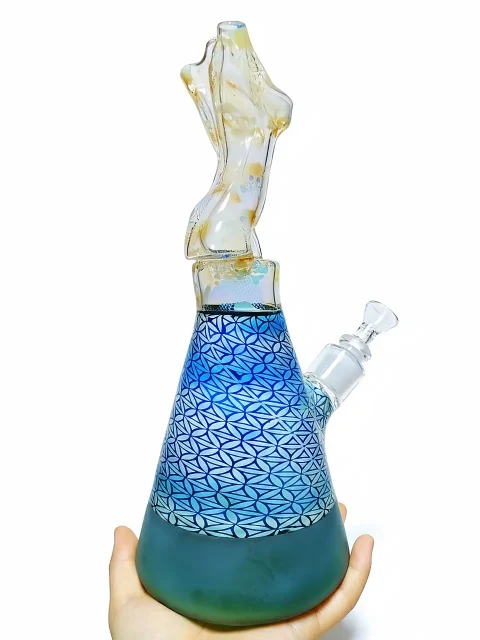 Silver-Fumed & Frosted Goddess Torso Beaker Glass Bong