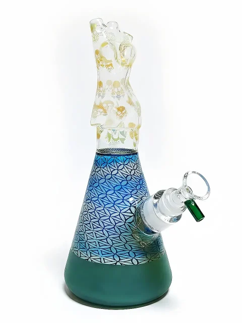 Silver-Fumed & Frosted Goddess Torso Beaker Glass Bong