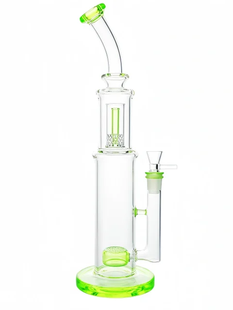 16-Inch Dual-Perc Neon Green Straight Tube Bong