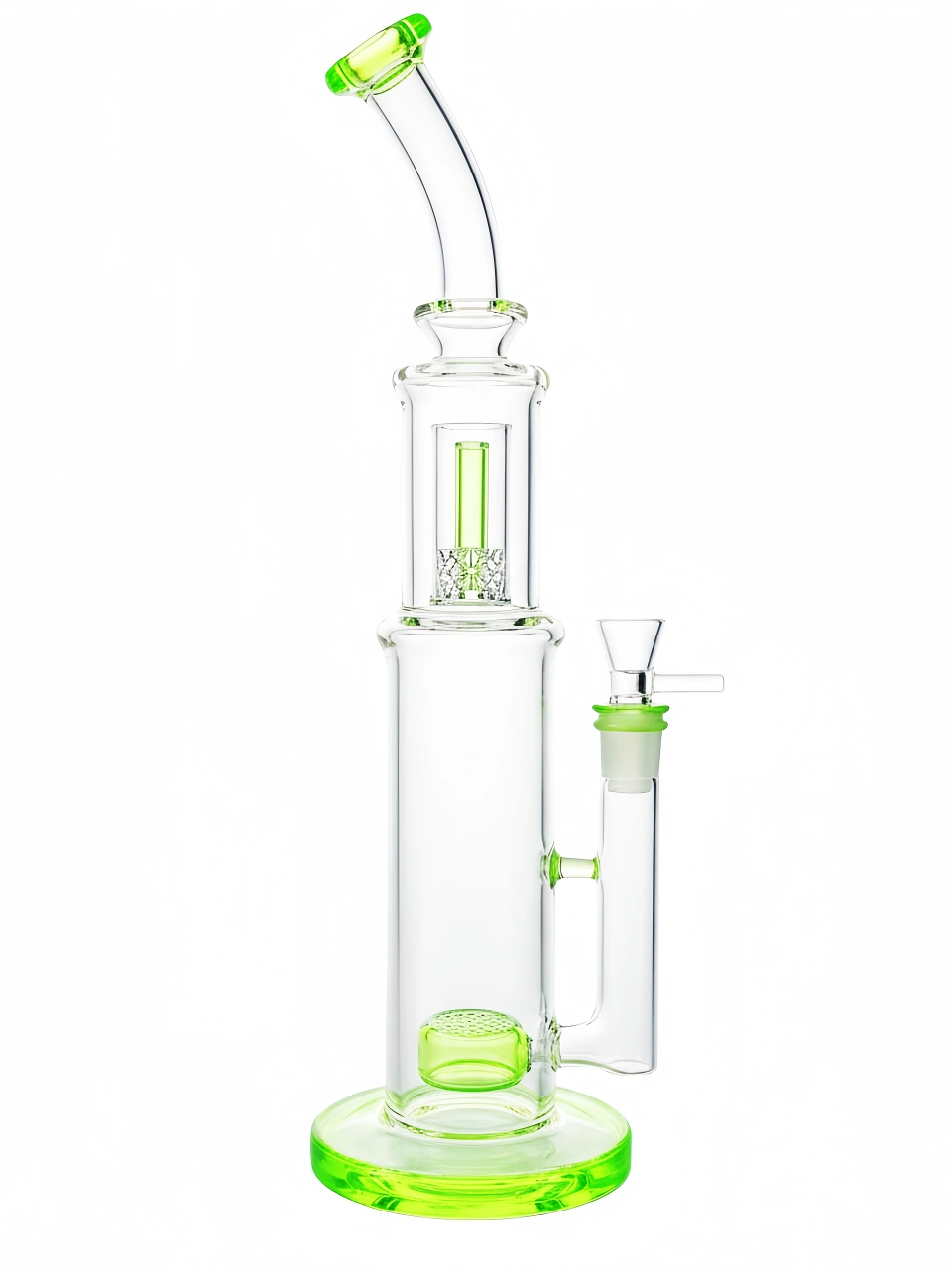 16-Inch Dual-Perc Neon Green Straight Tube Bong