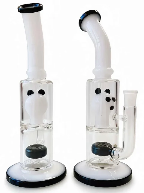 Panda Head Double Perc Glass Bong: 10-Inch Glass Water Pipe