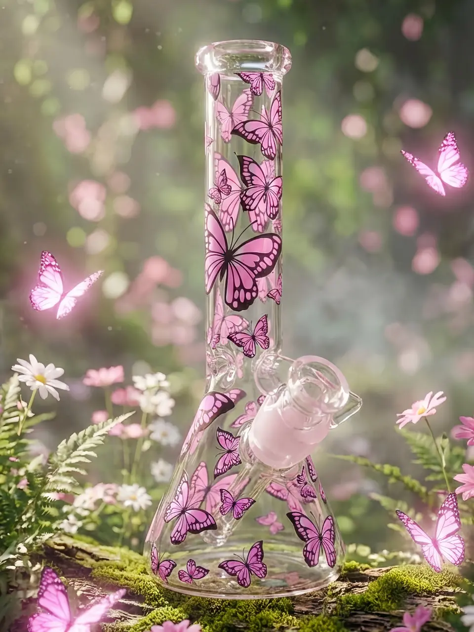 Pink Wing Butterfly Beaker Glass Bong