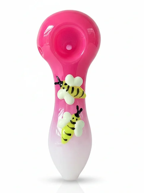 4.3-Inch Pink Bee Glow Glass Spoon Pipe