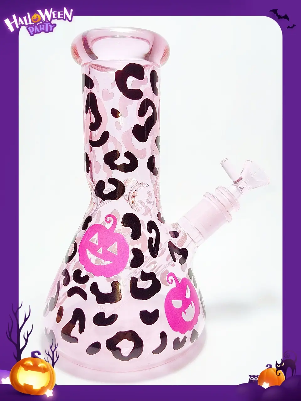 Leopard Pink Pumpkin Beaker Glass Bong