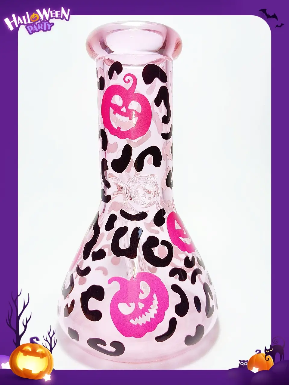 Leopard Pink Pumpkin Beaker Glass Bong
