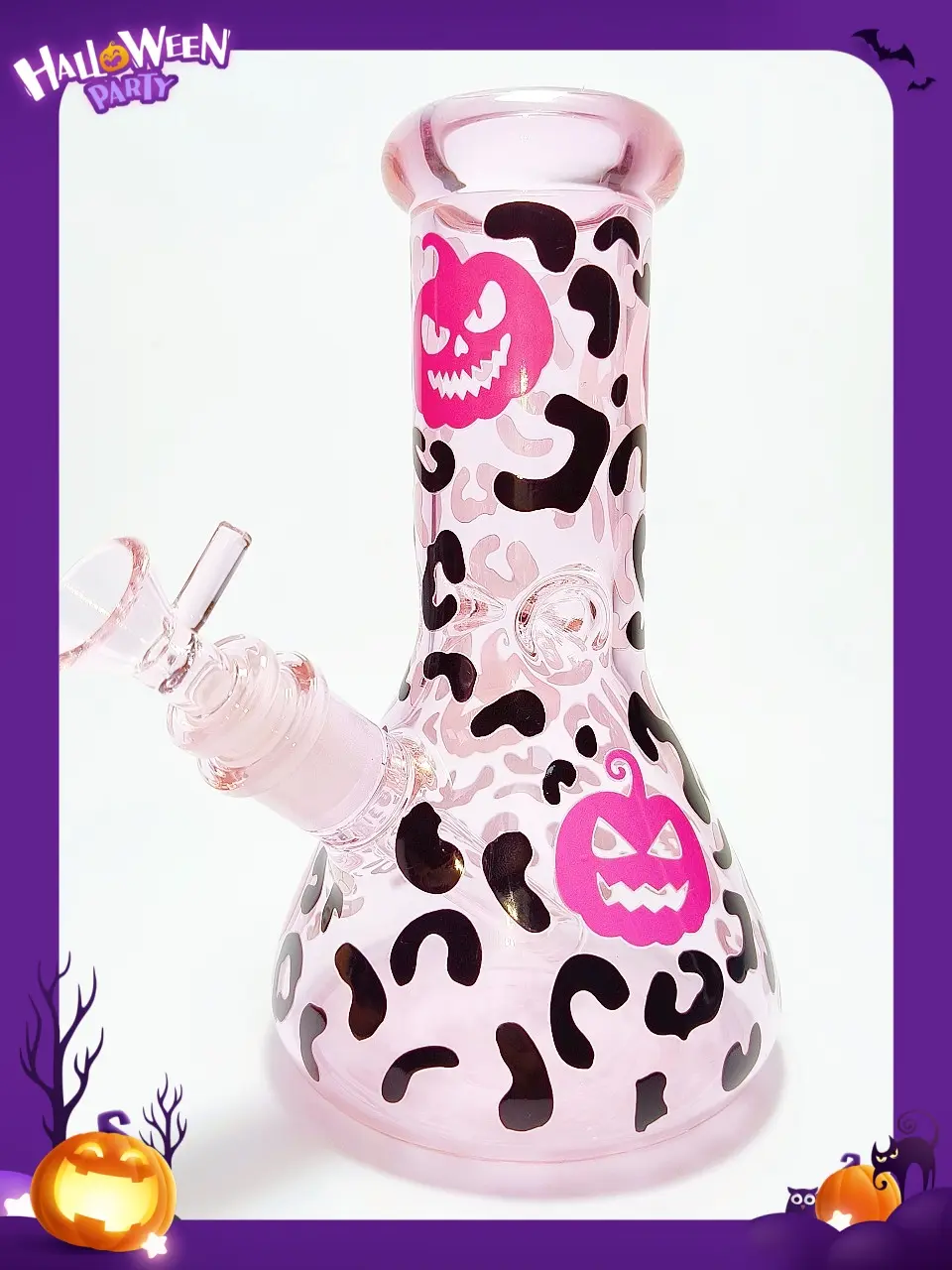 Leopard Pink Pumpkin Beaker Glass Bong