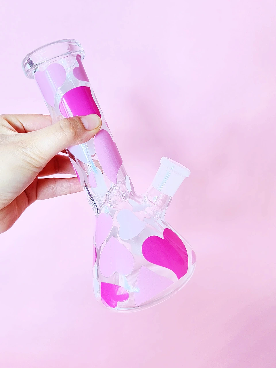 8-Inch Pink Hearts Beaker Glass Bong - Image 2