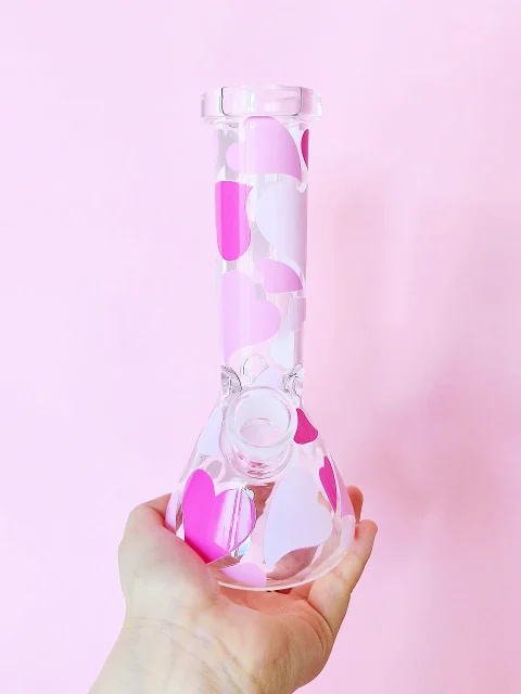 8-Inch Pink Hearts Beaker Glass Bong