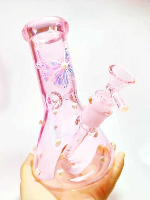 Butterfly Pearl Pink Beaker Glass Bong