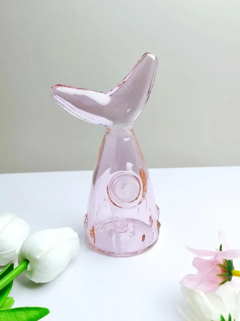 6.7-Inch Pink Mermaid Tail Glass Bubbler