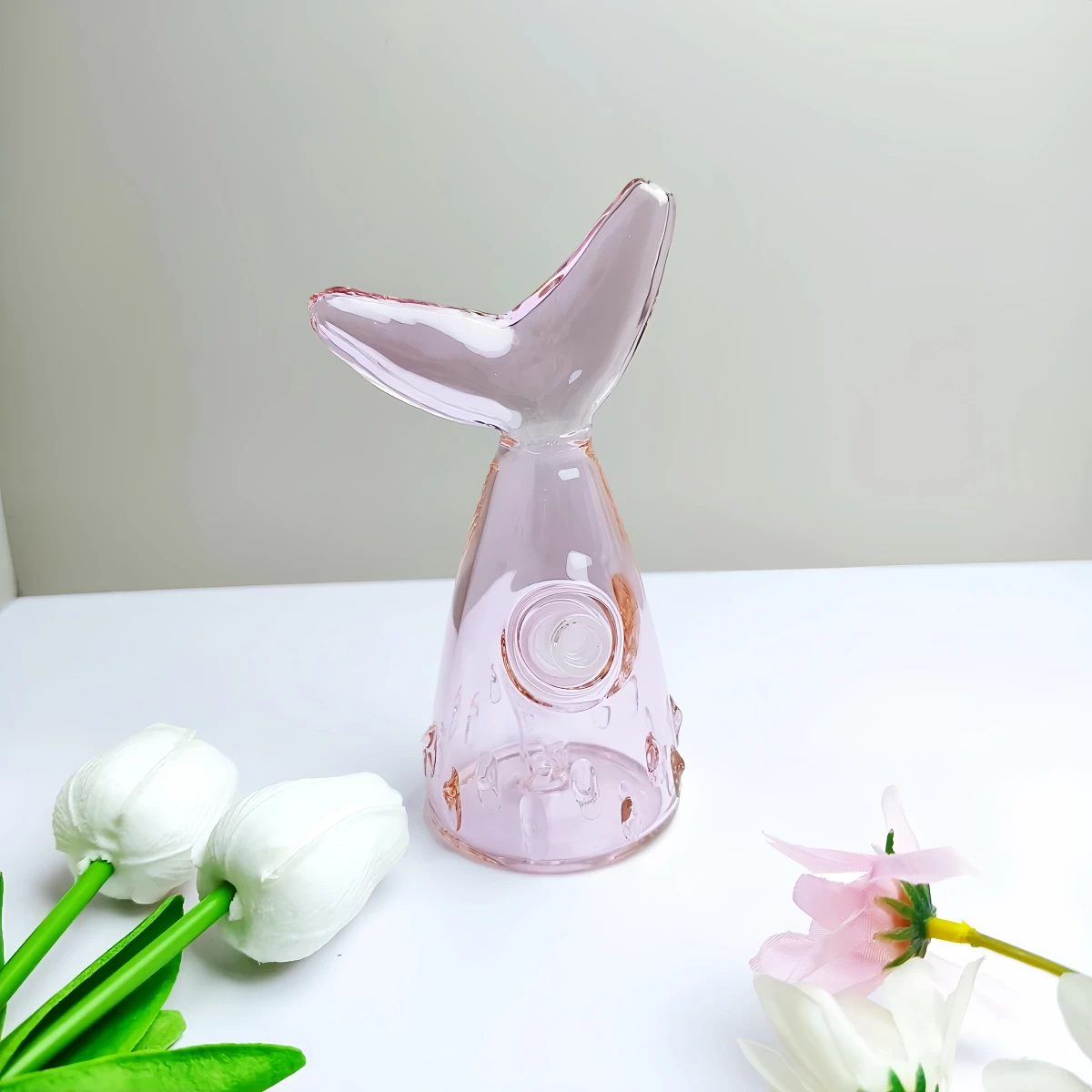 6.7-Inch Pink Mermaid Tail Glass Bubbler