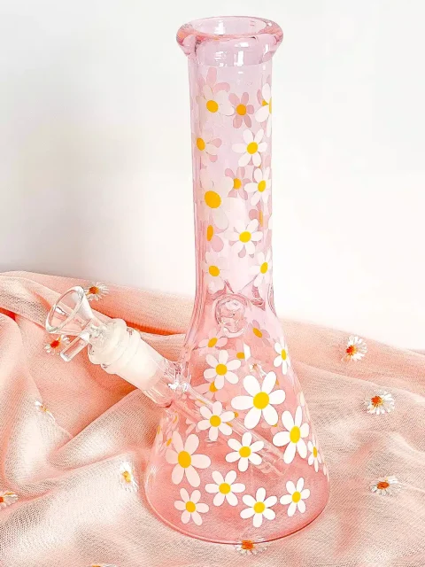 Pink Daisy Pastel Beaker Glass Bong