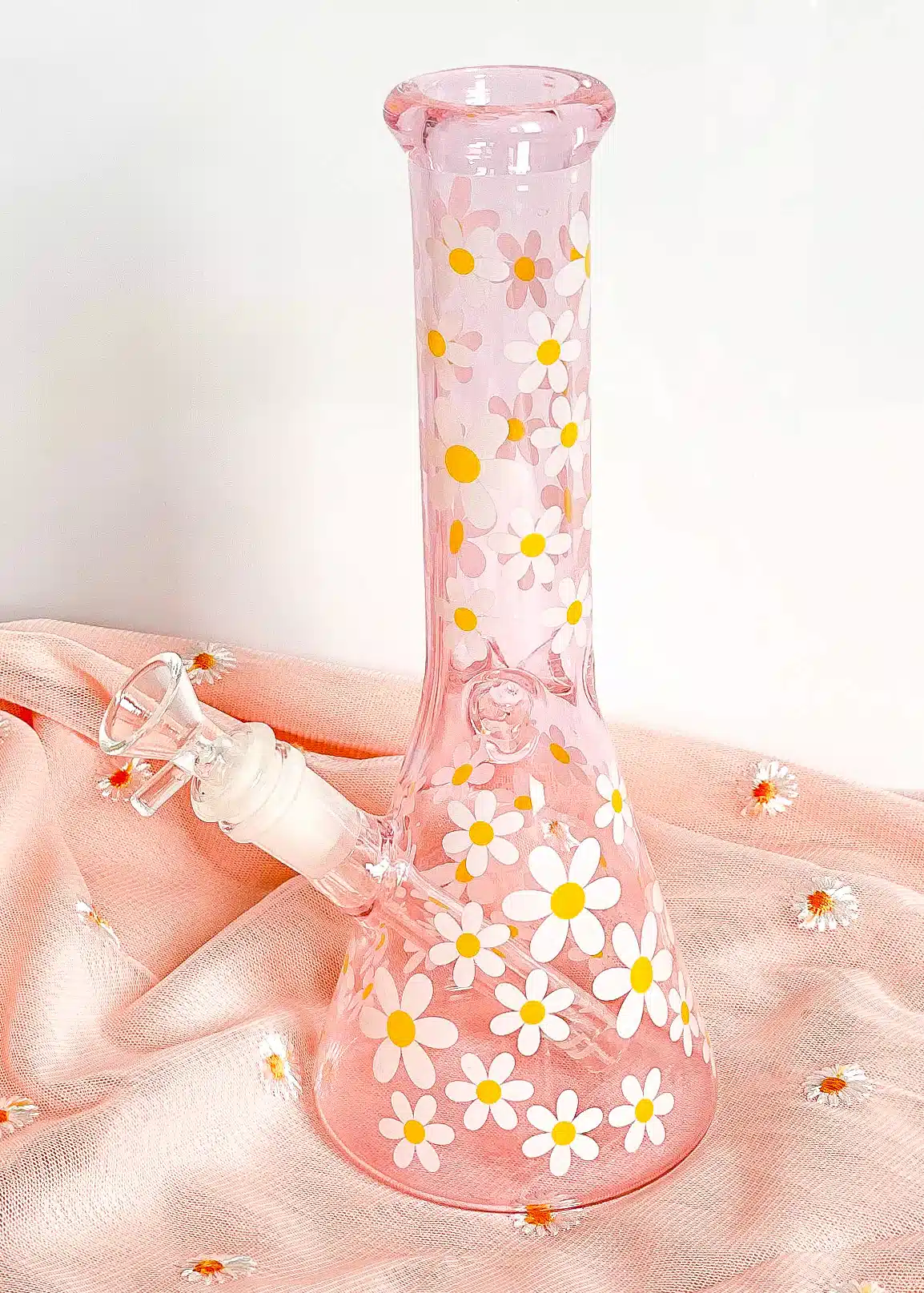Pink Daisy Pastel Beaker Glass Bong
