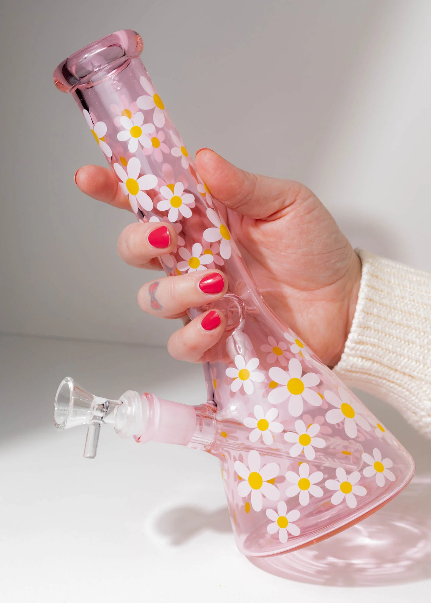 Pink Daisy Pastel Beaker Glass Bong