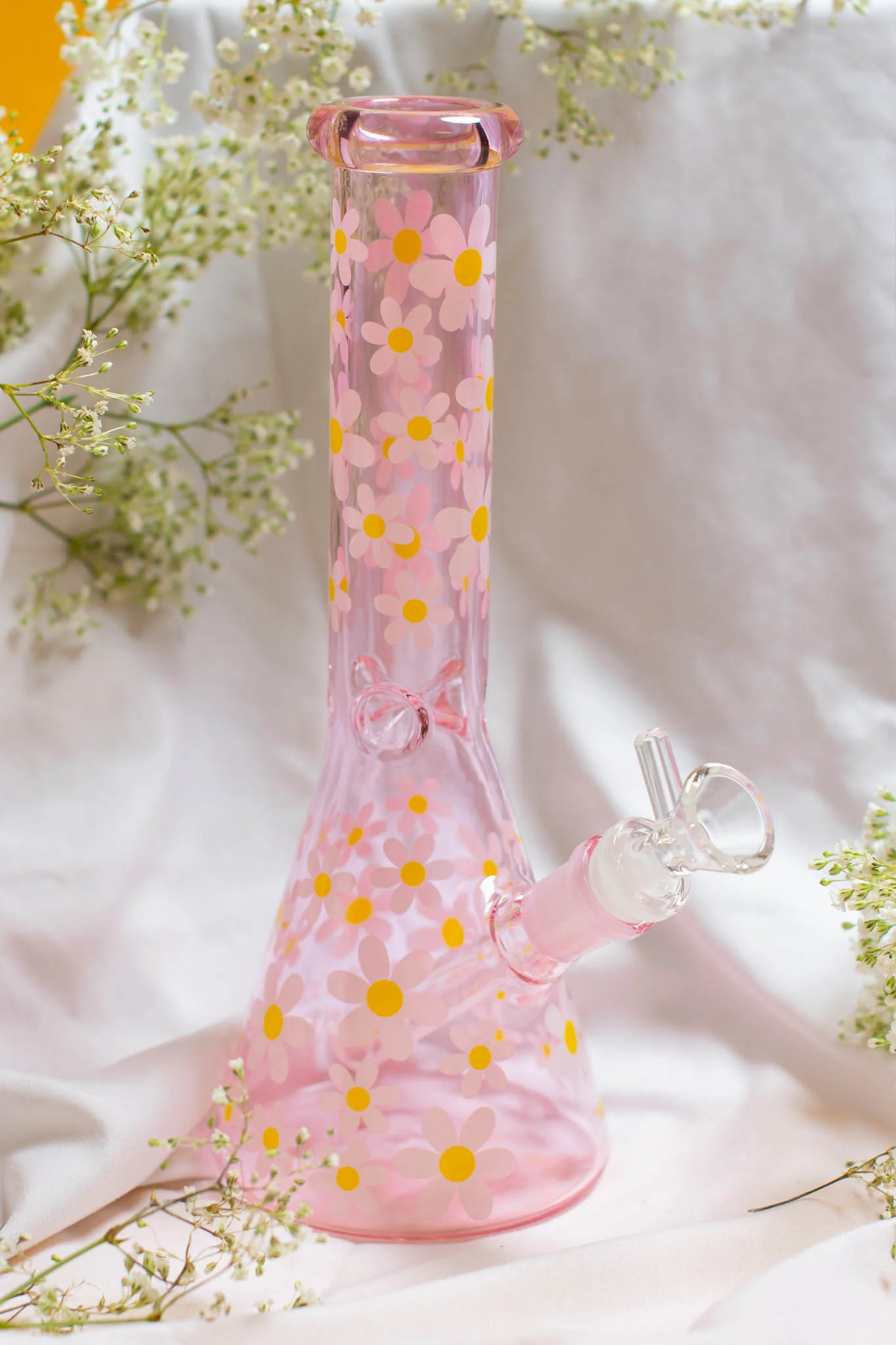 Pink Daisy Pastel Beaker Glass Bong