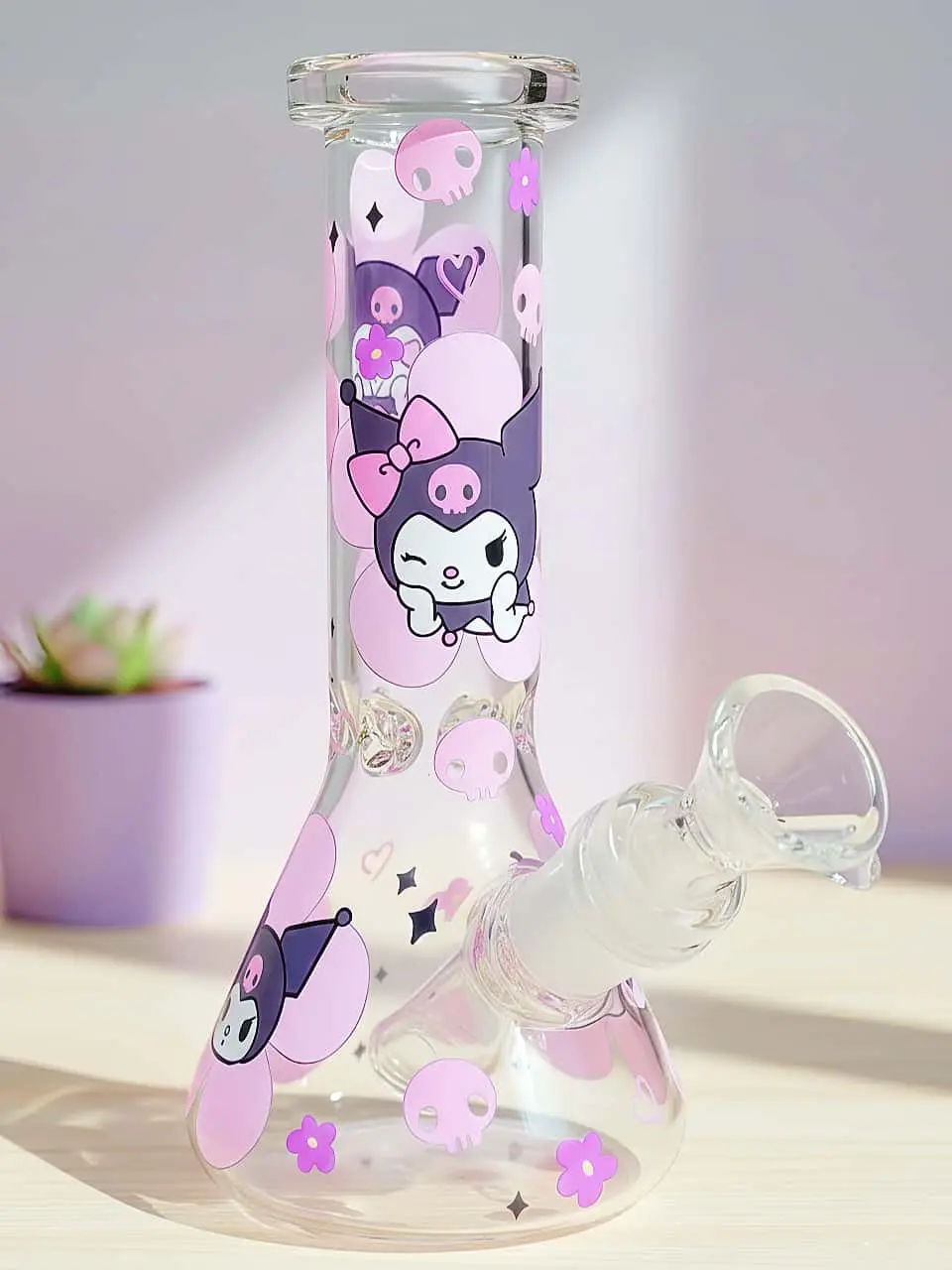 Cute Kuromi Pink Flowers Beaker Glass Bong - Image 5