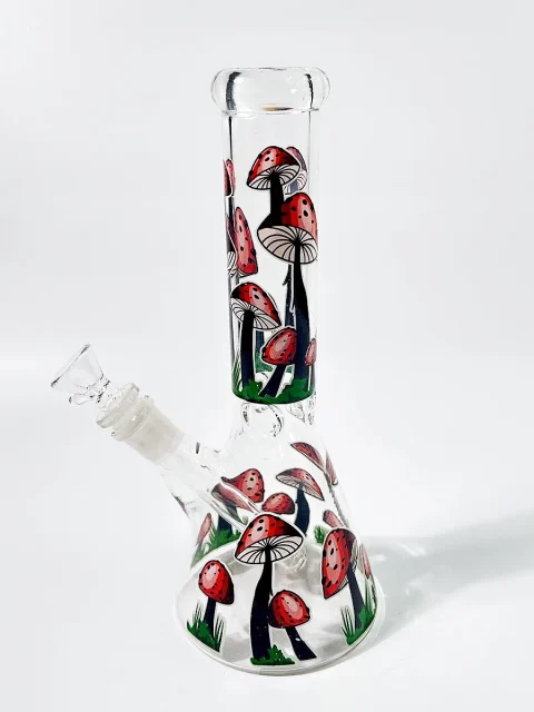Black & Red Mushroom Beaker Glass Bong