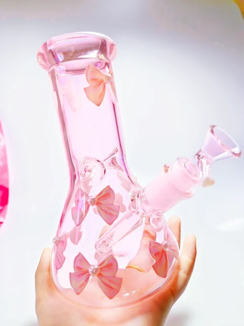 Pearl & Bow Aesthetic Pink Beaker Glass Bong