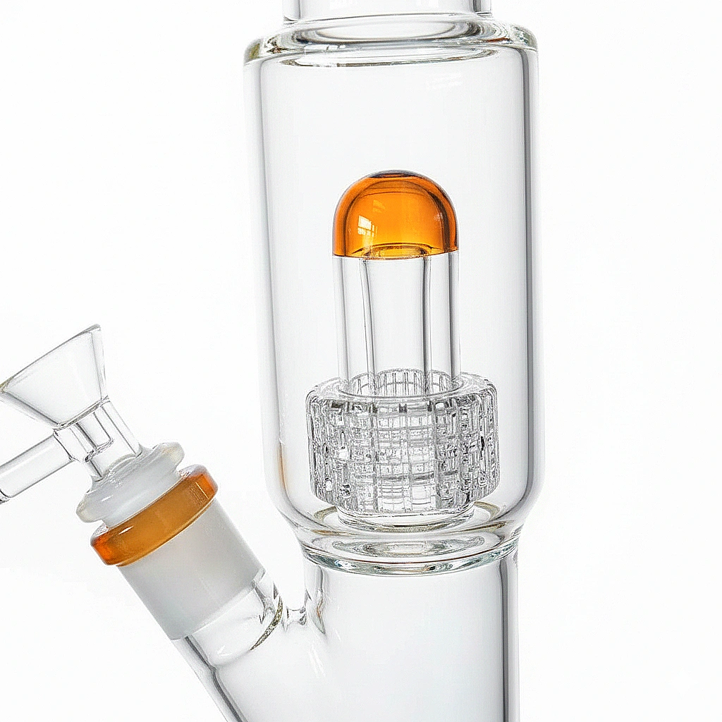 Clear & Amber Straight Tube Bong with Matrix Perc