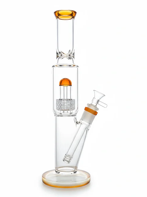 Clear & Amber Straight Tube Bong with Matrix Perc