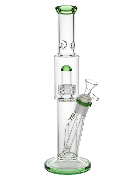 Clear & Green Straight Tube Bong with Matrix Perc