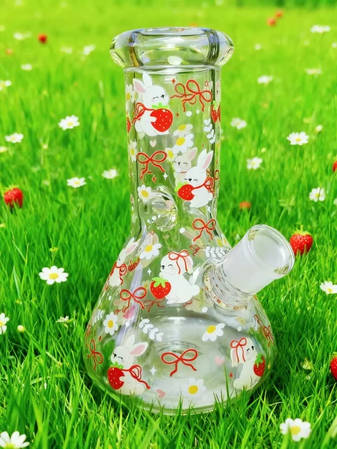 Strawberry Bunny Kawaii Beaker Glass Bong Strawberry Bunny Kawaii Beaker Glass Bong