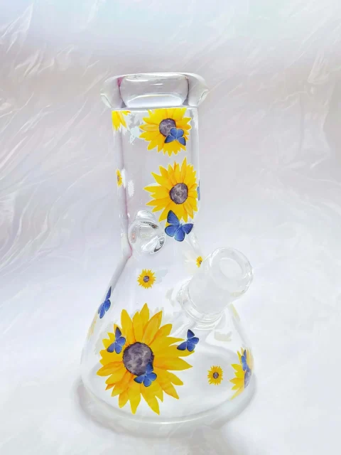 Sunflower & Butterfly Beaker Glass Bong Sunflower & Butterfly Beaker Glass Bong